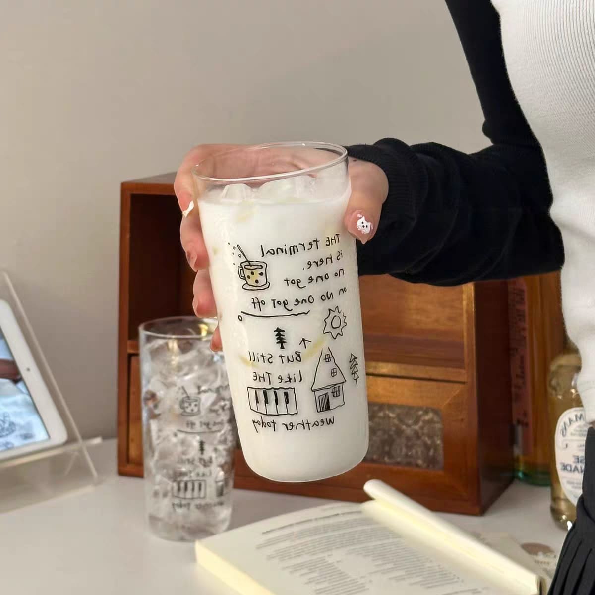 Pinteresty Doodle Latte Glass Cup