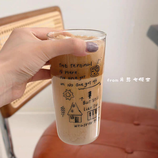 Pinteresty Doodle Latte Glass Cup