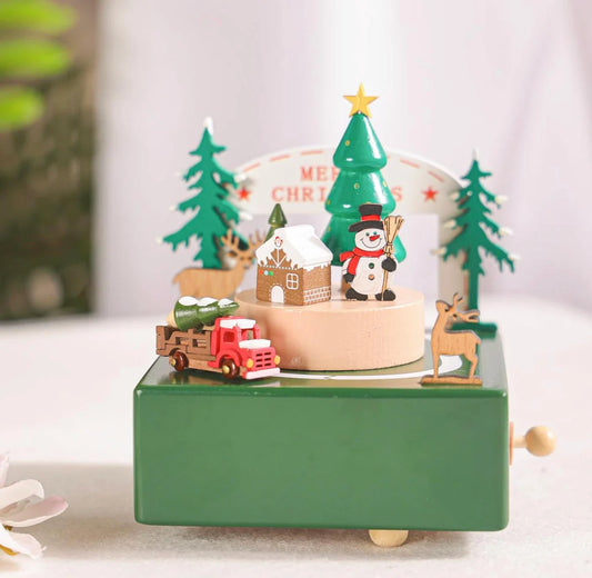 Christmas Truck Wind-Up Rotating Wooden Music Box