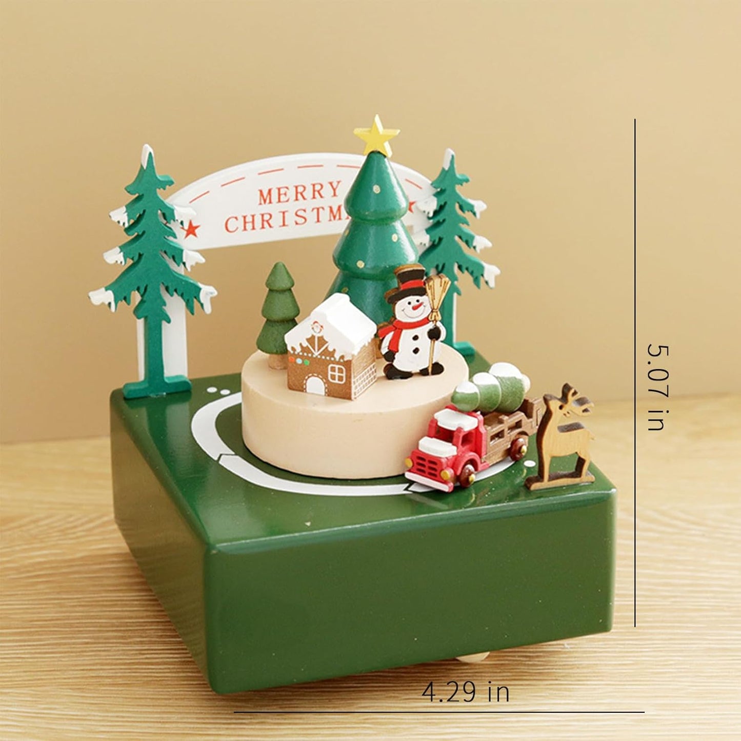 Christmas Truck Wind-Up Rotating Wooden Music Box