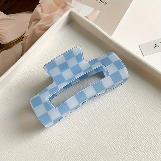 Plaid Pattern Hair Claw Clips - Blue