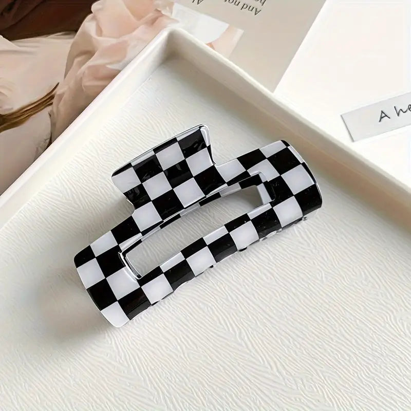 Plaid Pattern Hair Claw Clips - Black