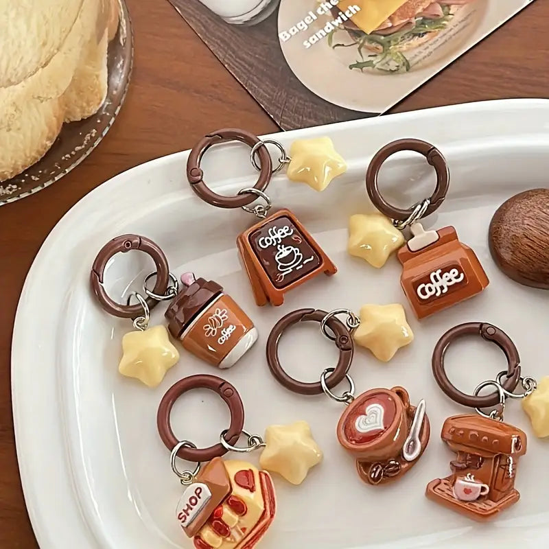 Kawaii Coffee Shop Star Keychain