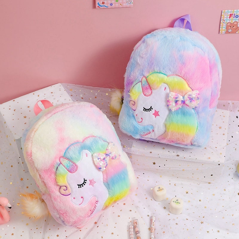 Unicorn Fur Bag with Sequin Bow