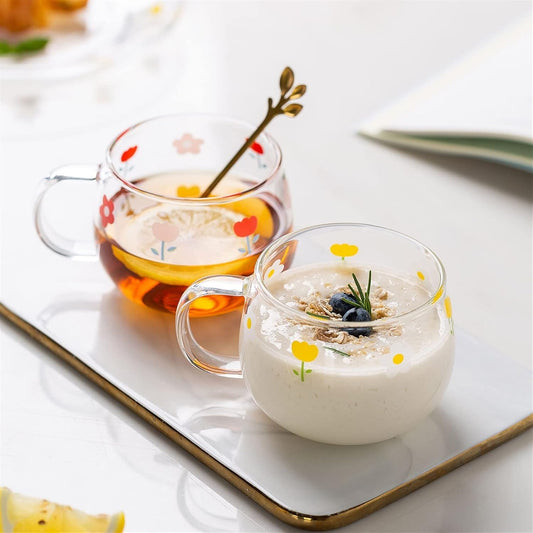 Yellow Tulip Floral Glass Cup