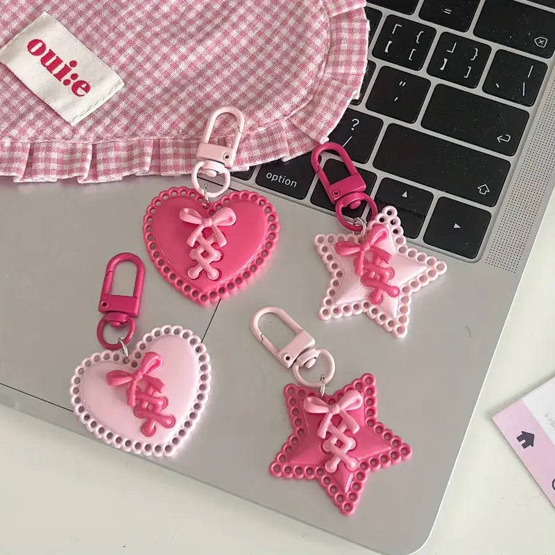 Pink Heart Keychain with Bow Accent