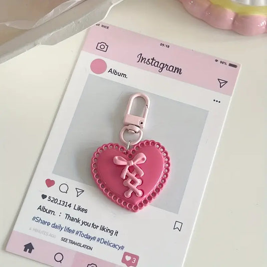 Pink Heart Keychain with Bow Accent