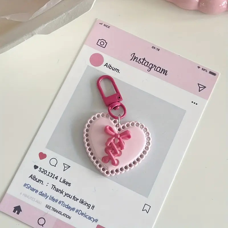 Pink Heart Keychain with Bow Accent