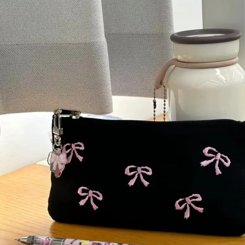 Coquette Bowknot Canvas Pouch with Bow Keycharm