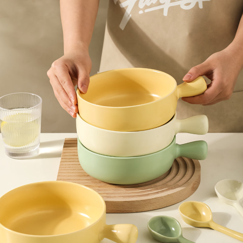 Morning Meadow Ceramic Bowl with Handle - Matte Finish
