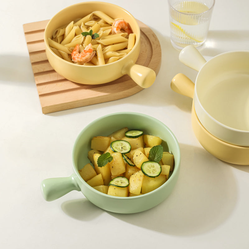 Morning Meadow Ceramic Bowl with Handle - Matte Finish