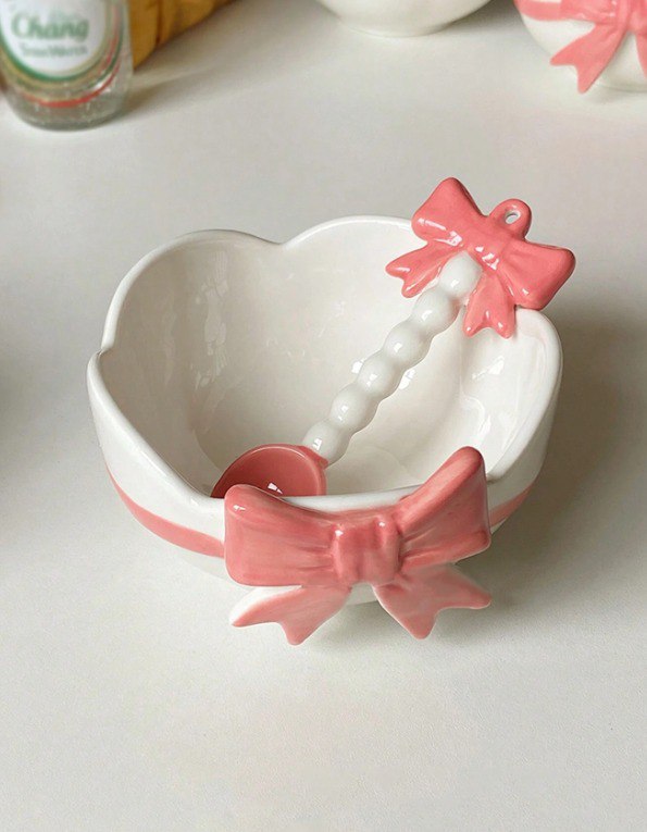 Charming Ceramic Bow Bowl with Spoon