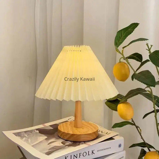 Pleated Lamp with Wood  Base - Rechargeable - Preorder