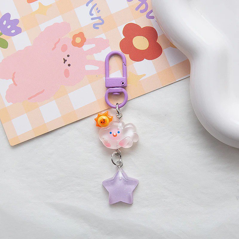 Kawaii Sparkling Cloud with Star Keychain