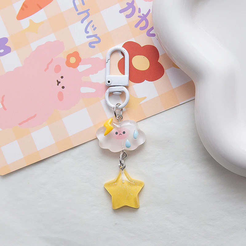 Kawaii Sparkling Cloud with Star Keychain