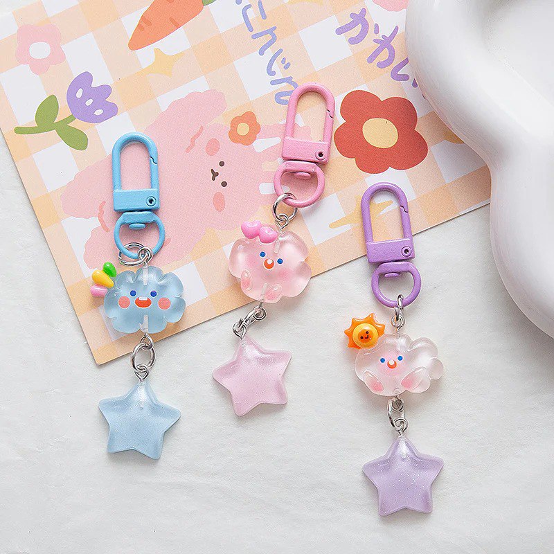 Kawaii Sparkling Cloud with Star Keychain