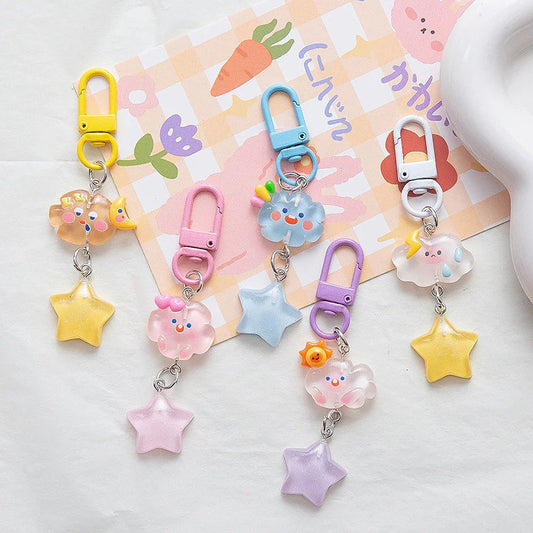 Kawaii Sparkling Cloud with Star Keychain