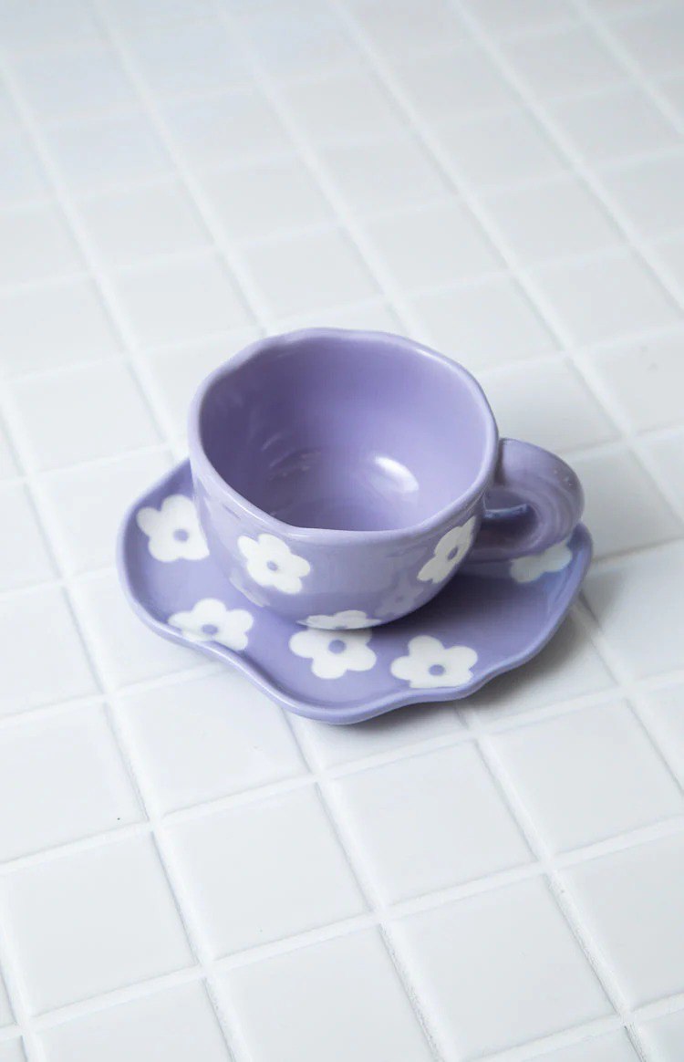 Pinterest Purple Ceramic Mug with Saucer