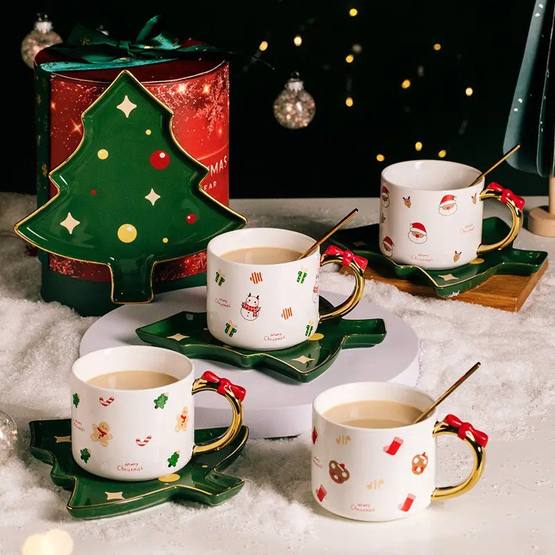 Christmas Ceramic Exquisite Coffee Cup with Saucer and Spoon