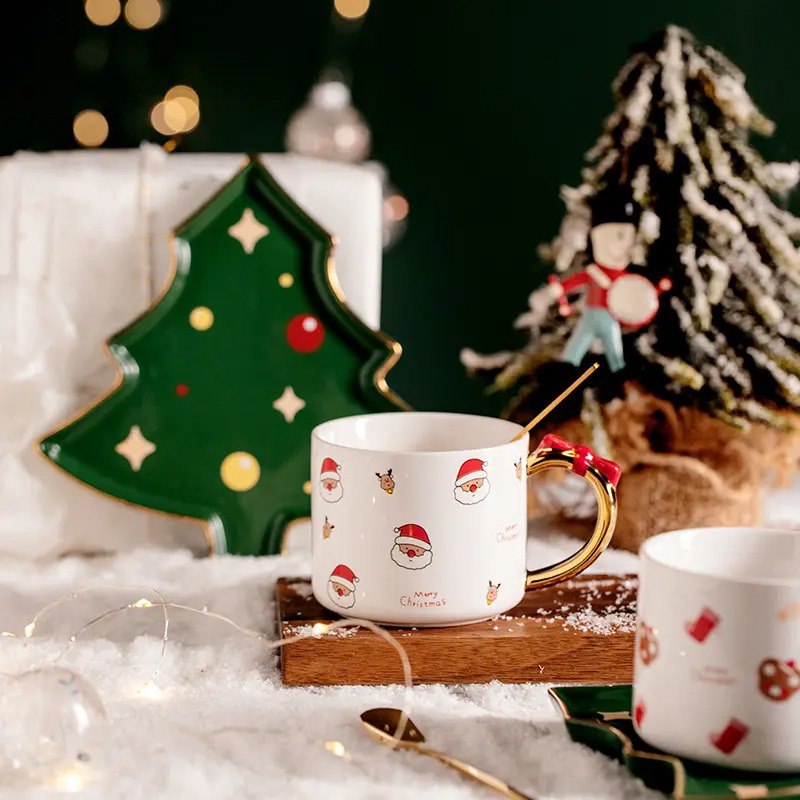 Christmas Ceramic Exquisite Coffee Cup with Saucer and Spoon