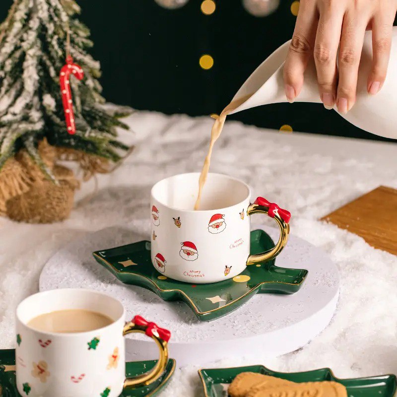 Christmas Ceramic Exquisite Coffee Cup with Saucer and Spoon