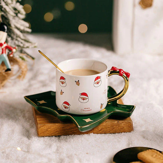 Christmas Ceramic Exquisite Coffee Cup with Saucer and Spoon