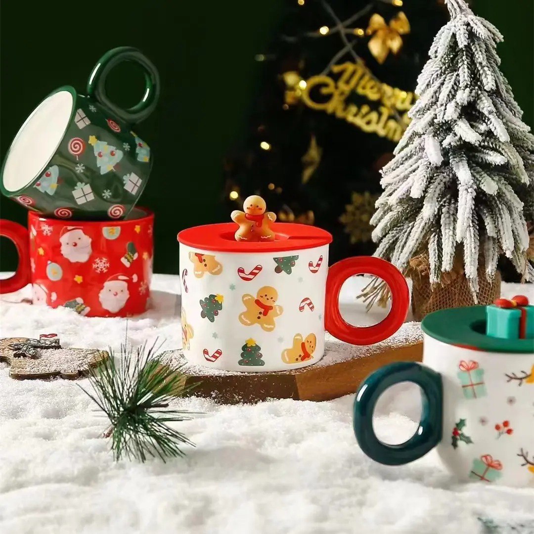 Christmas Santa Ceramic Mug with 3D Lid