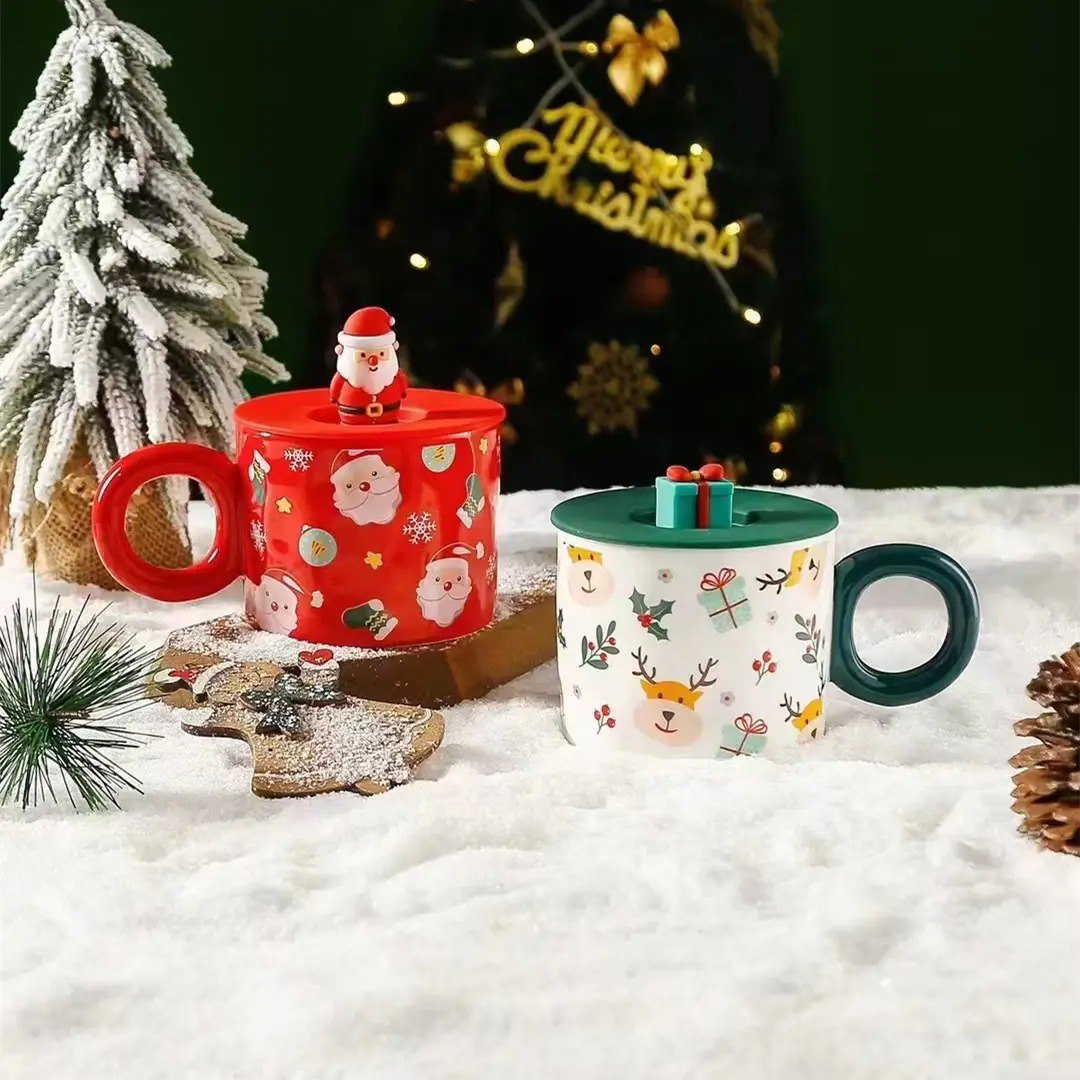 Christmas Santa Ceramic Mug with 3D Lid