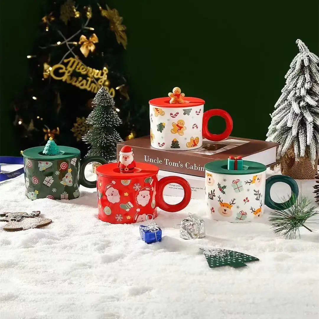 Christmas Santa Ceramic Mug with 3D Lid