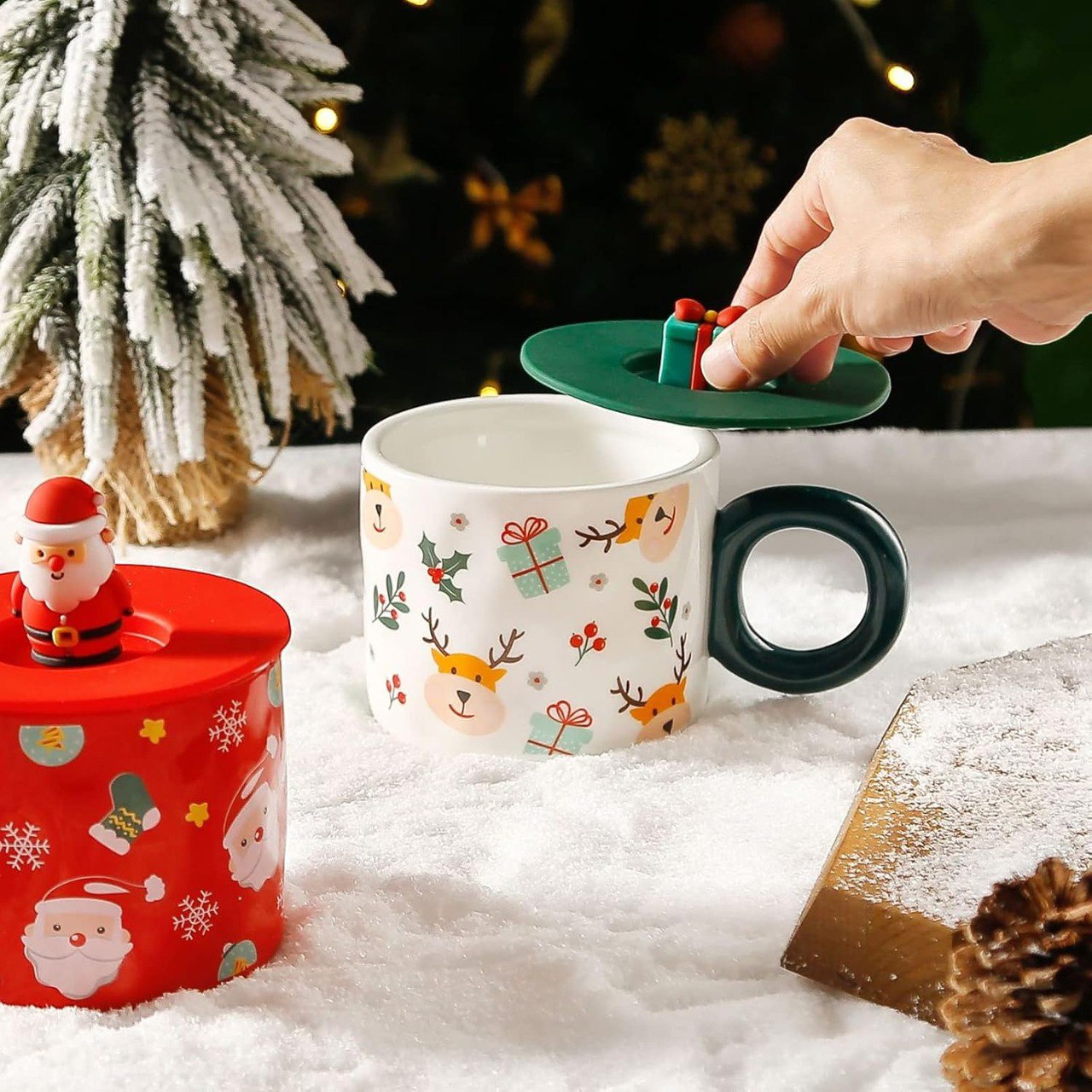 Christmas Santa Ceramic Mug with 3D Lid