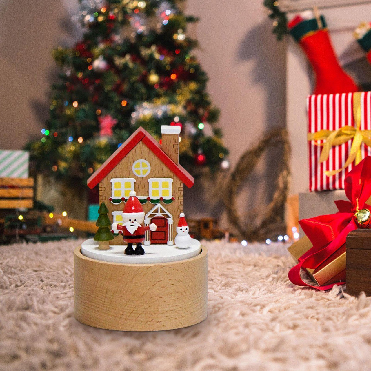 Handmade Mini Santa Claus Wooden Music Box