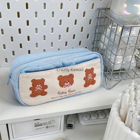 Kawaii Bear Canvas Pencil Case