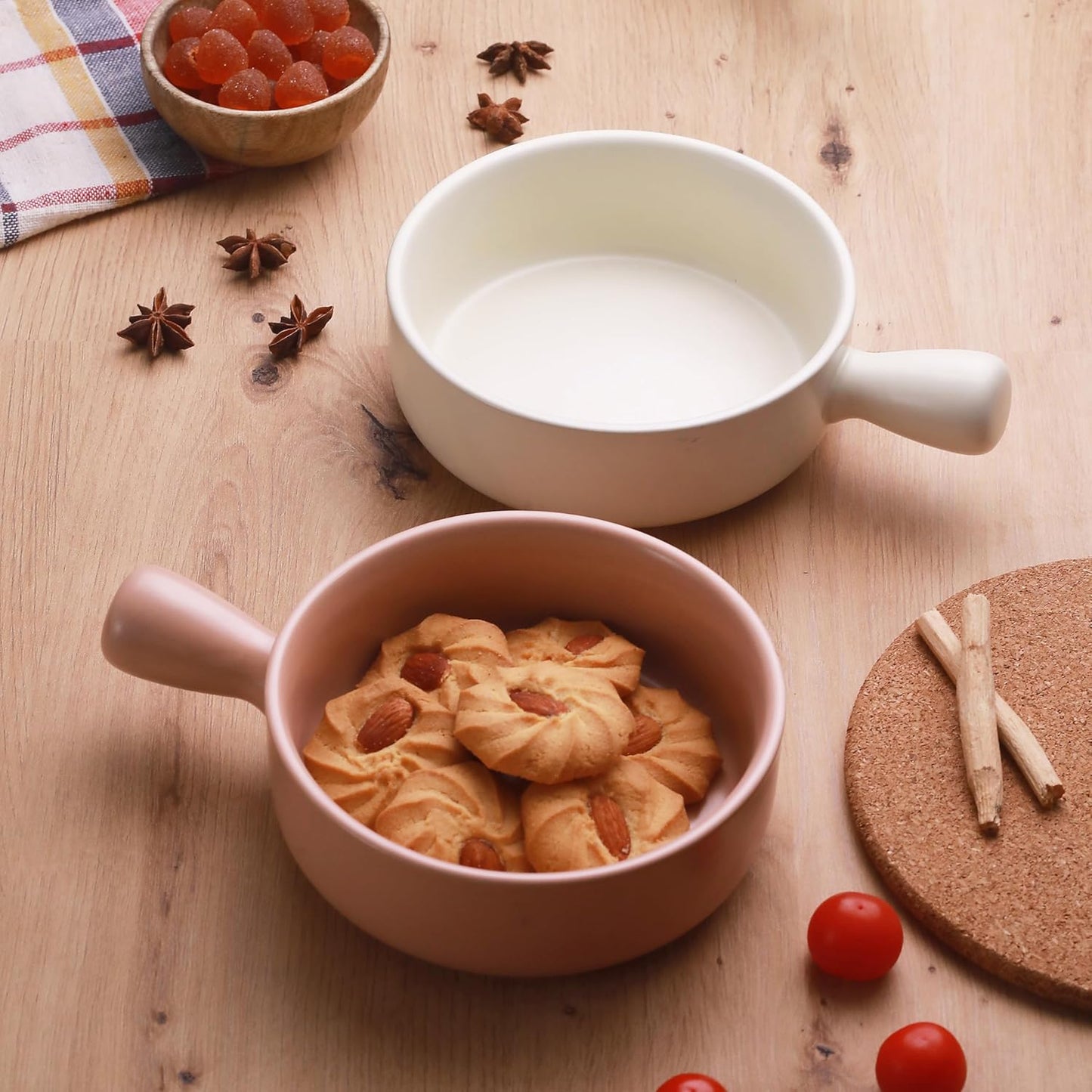 Morning Meadow Ceramic Bowl with Handle - Matte Finish