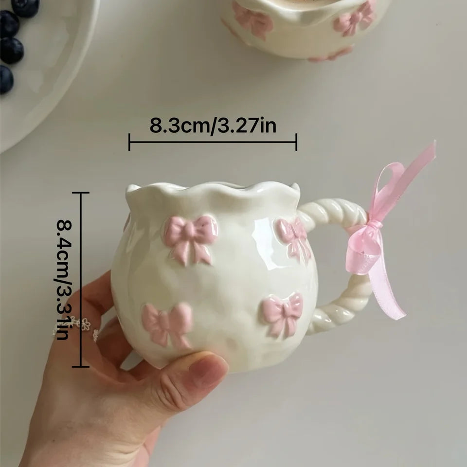 Handmade Irregular Pink Bow Ceramic Mug - Gift Packing