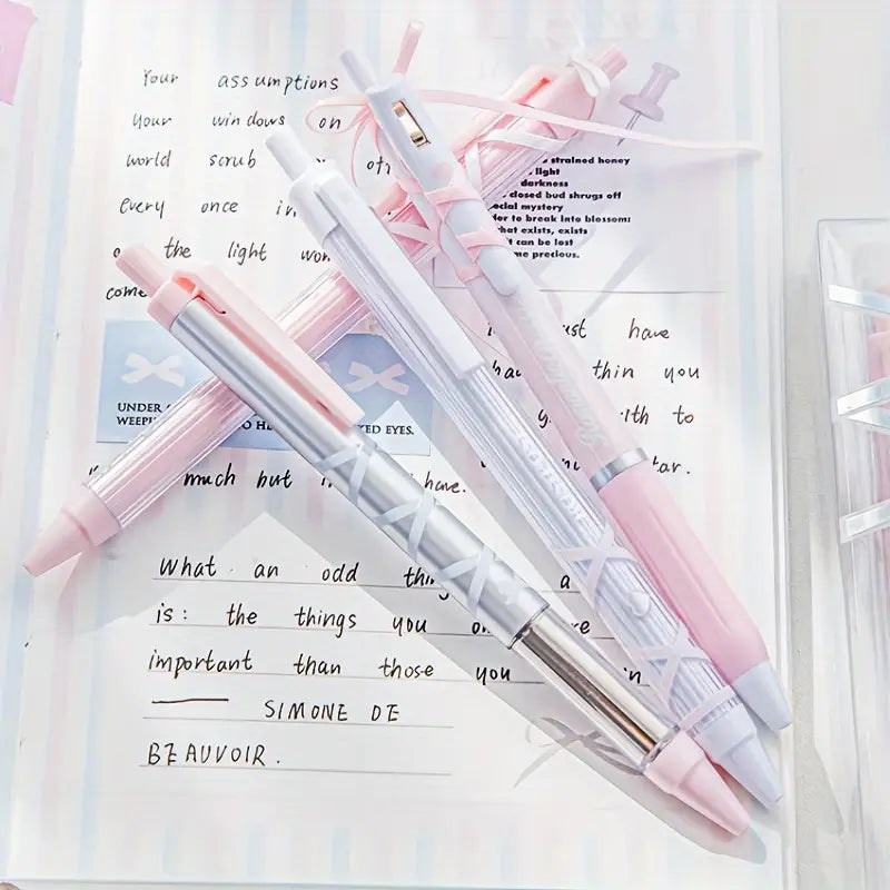 ROSYPOSY Gel Pens with Coquette Ribbon Neutral with Bow Tie - set of 4