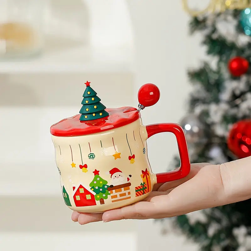 Ceramic Mug with Christmas Tree Lid