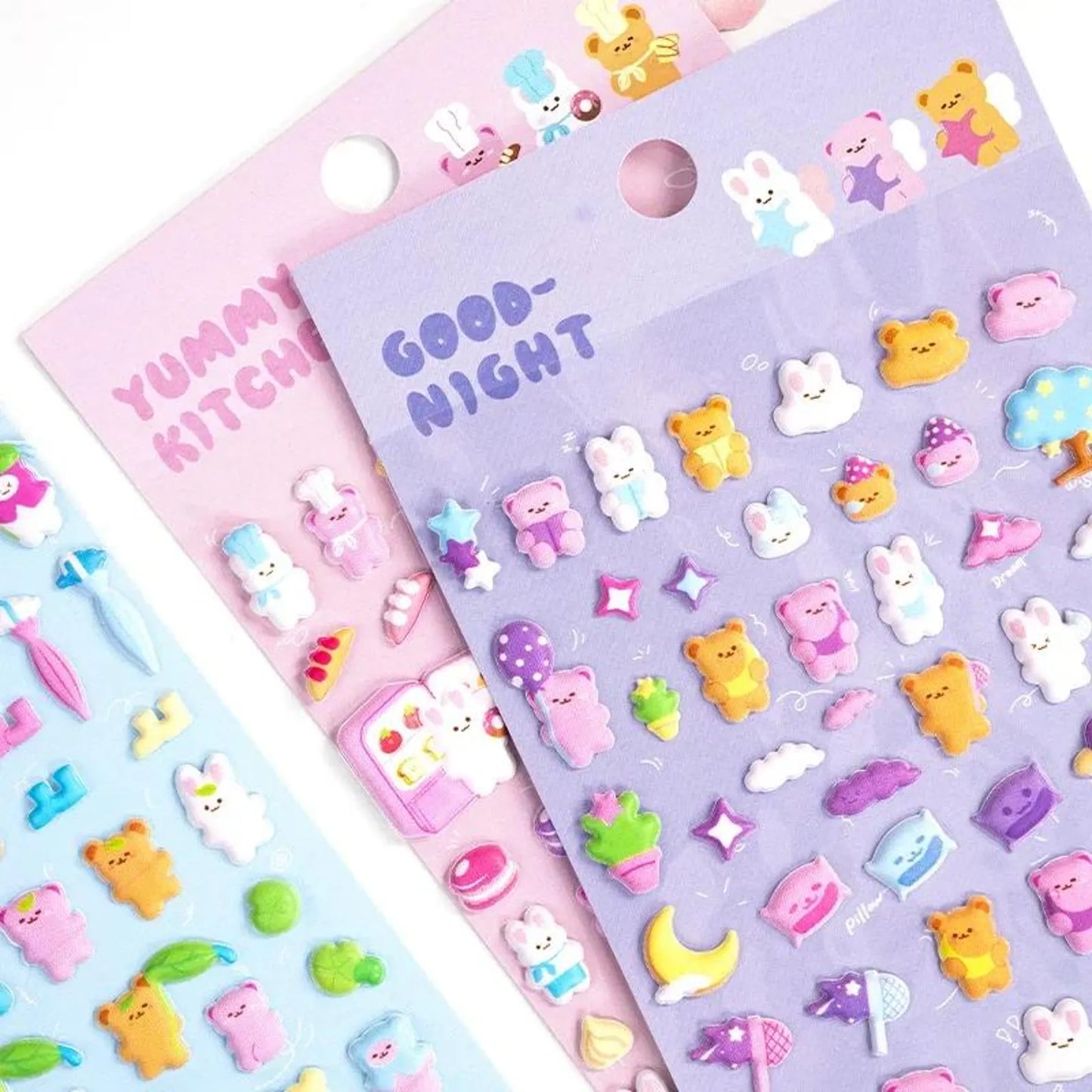 Kawaii Bunny & Bear Puffy Stickers