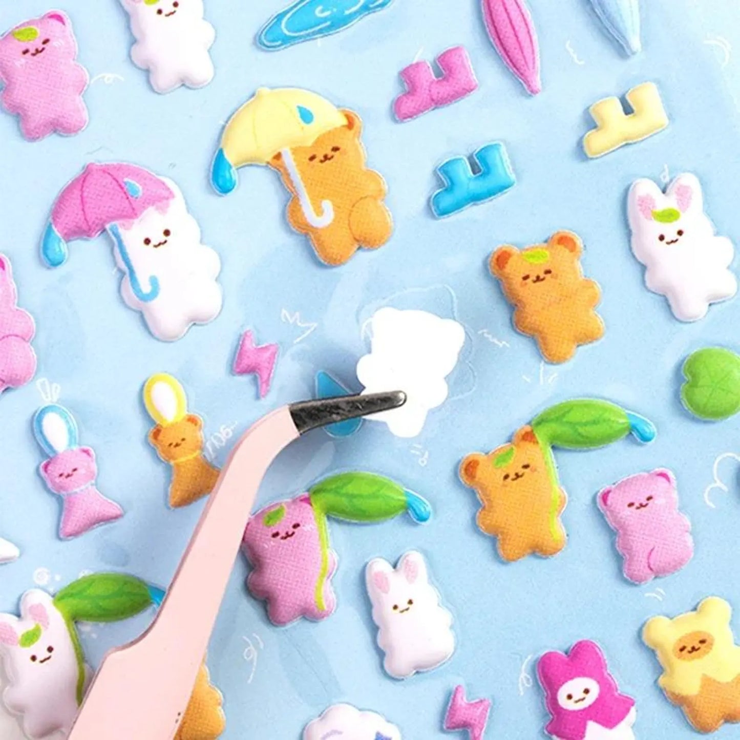 Kawaii Bunny & Bear Puffy Stickers