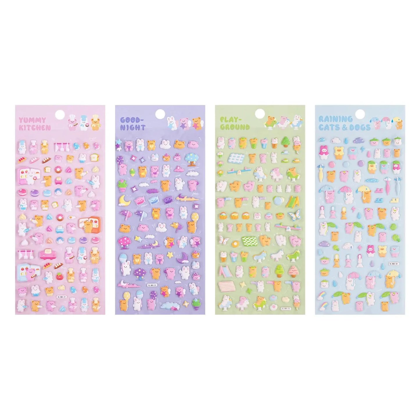 Kawaii Bunny & Bear Puffy Stickers