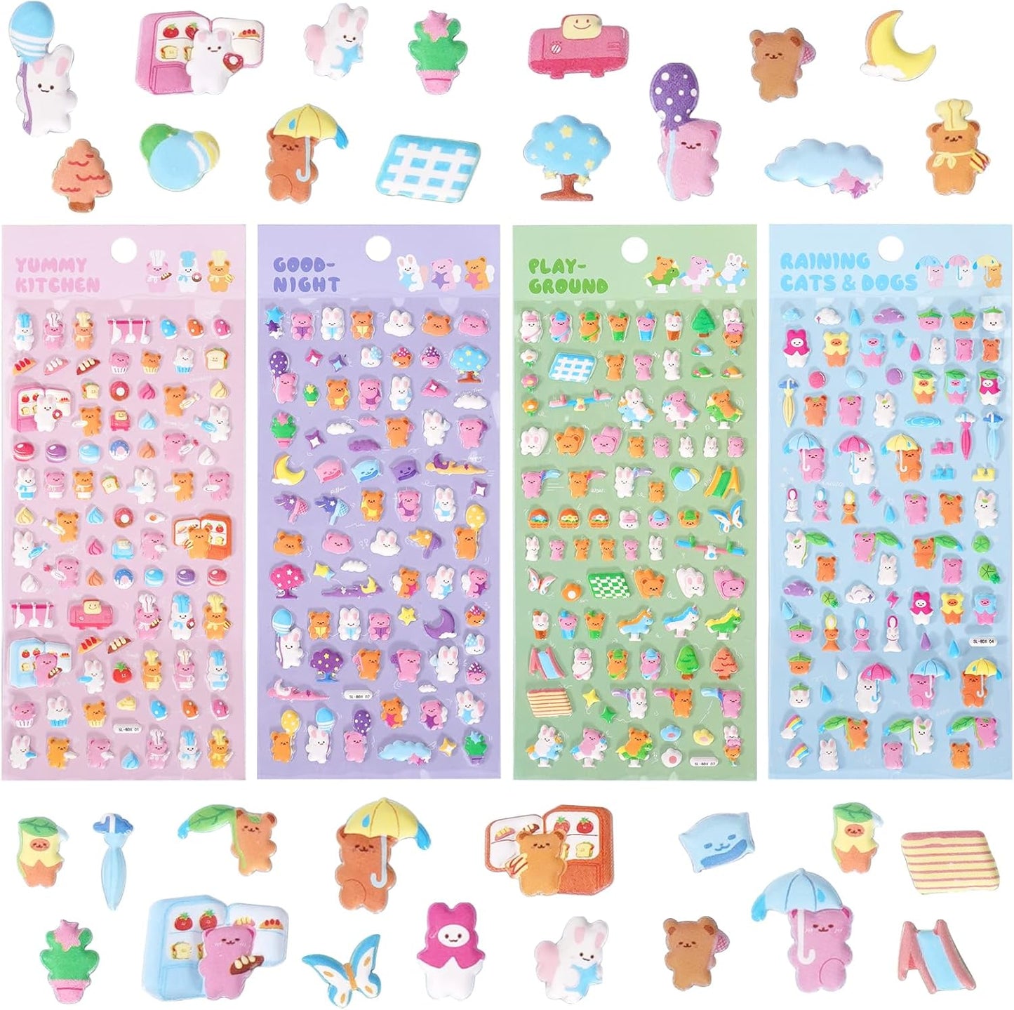 Kawaii Bunny & Bear Puffy Stickers