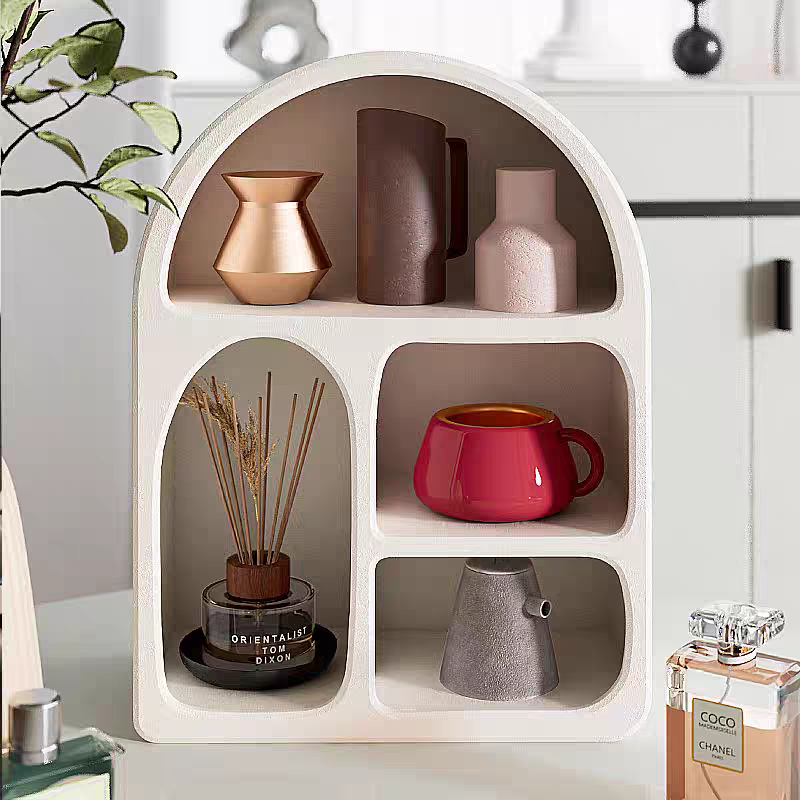 Pinterest Geometric Arched 4 Shelf Wall Shelf with Varying Block Shapes - Cream