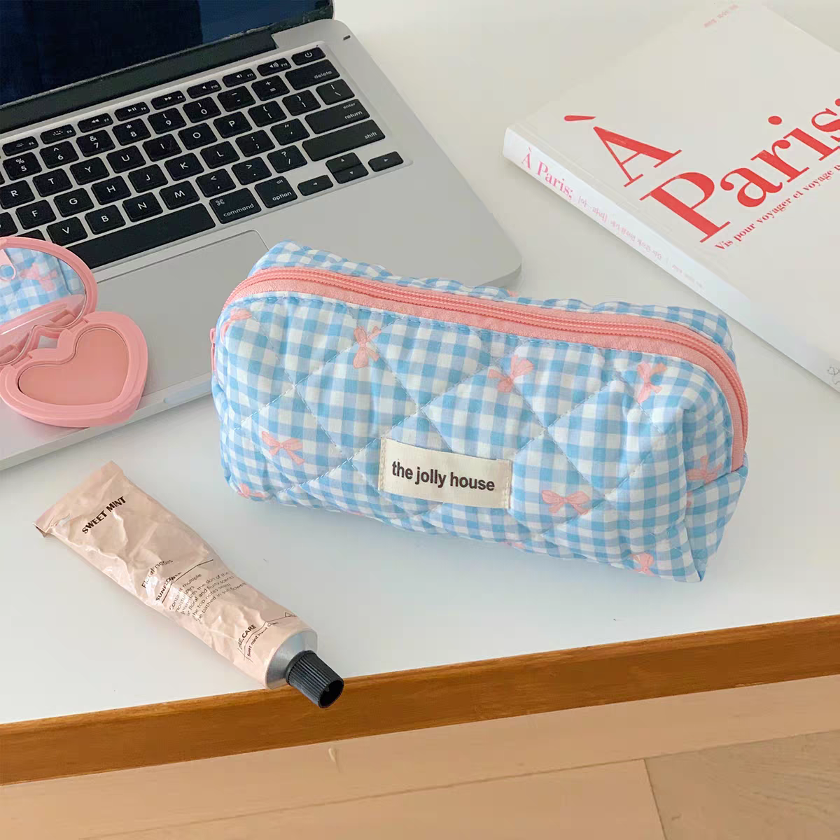 Coquette Checked Bow Pouch