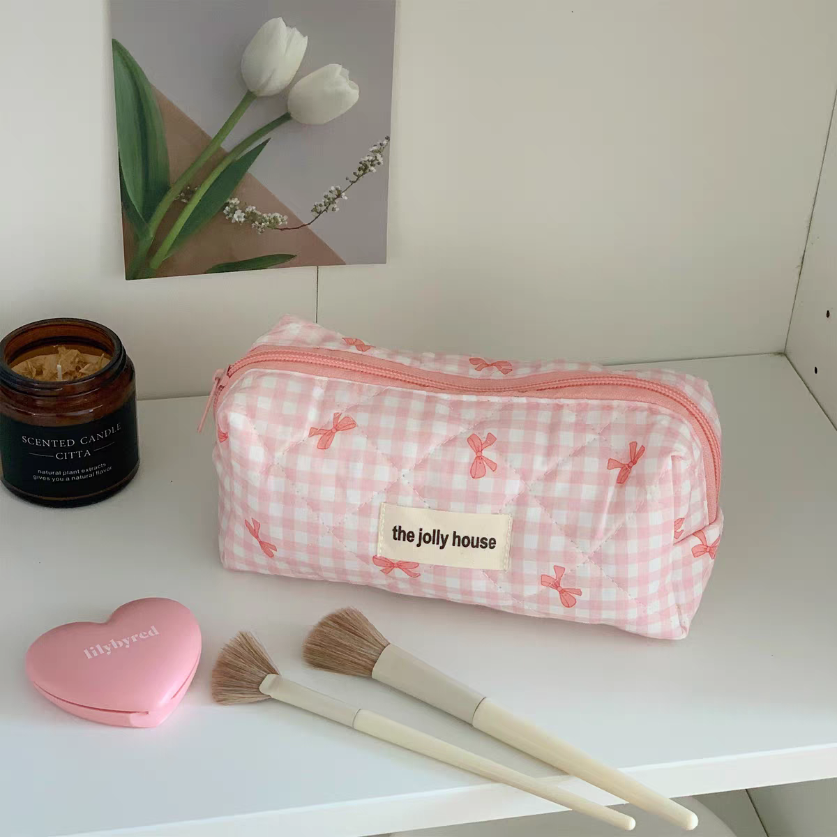 Coquette Checked Bow Pouch