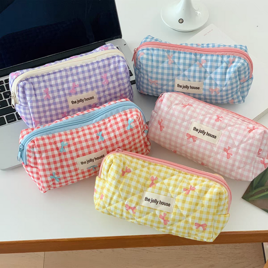 Coquette Checked Bow Pouch