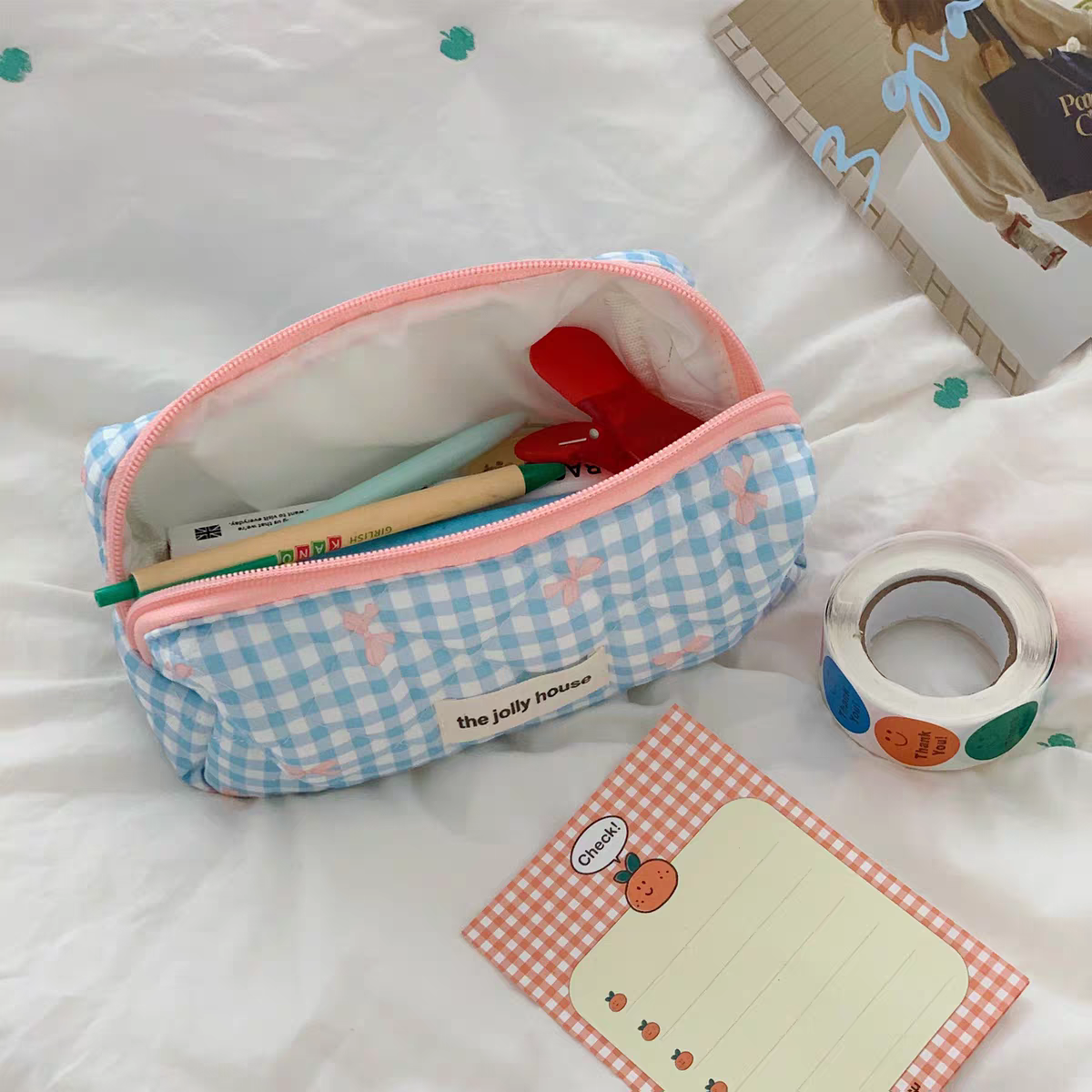 Coquette Checked Bow Pouch