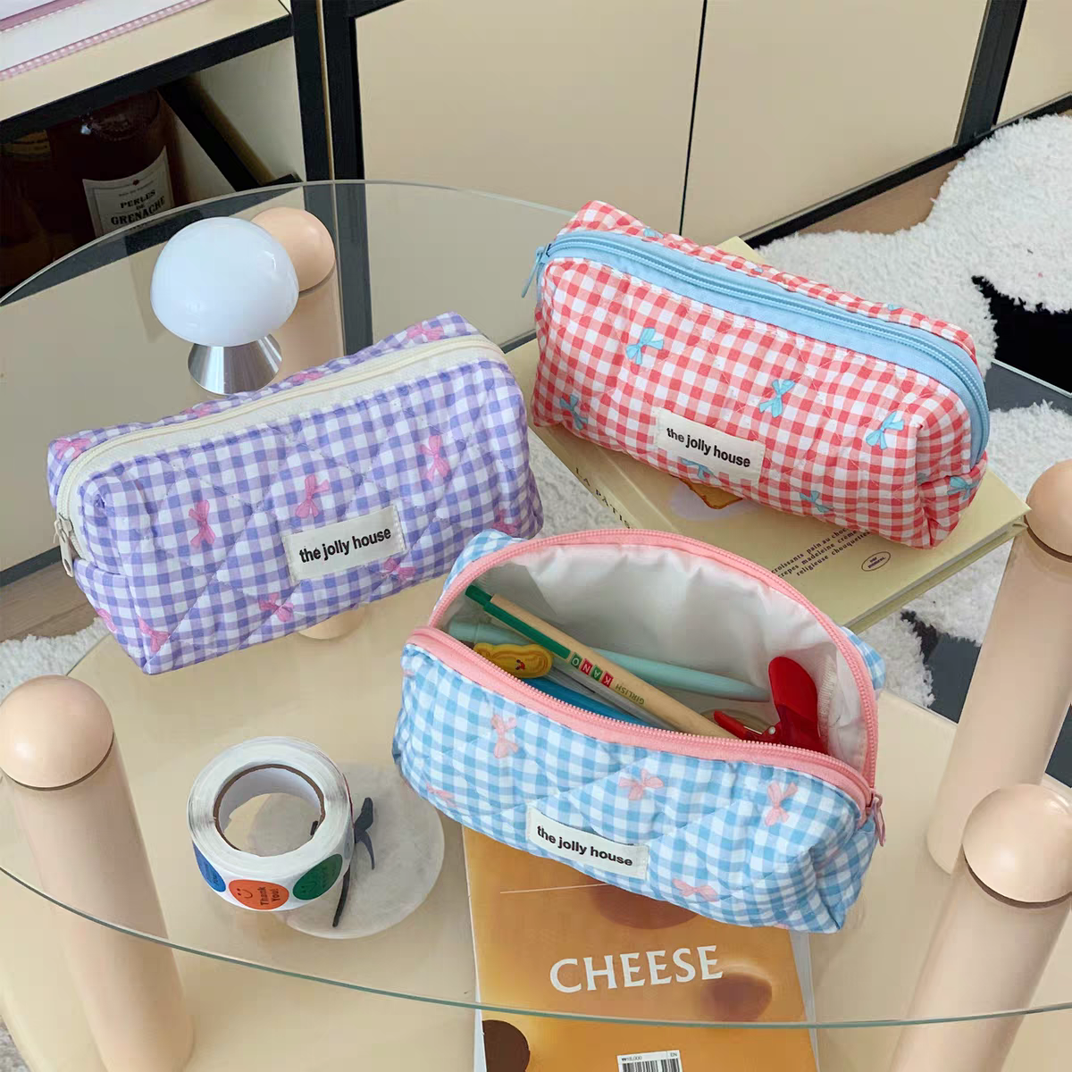 Coquette Checked Bow Pouch