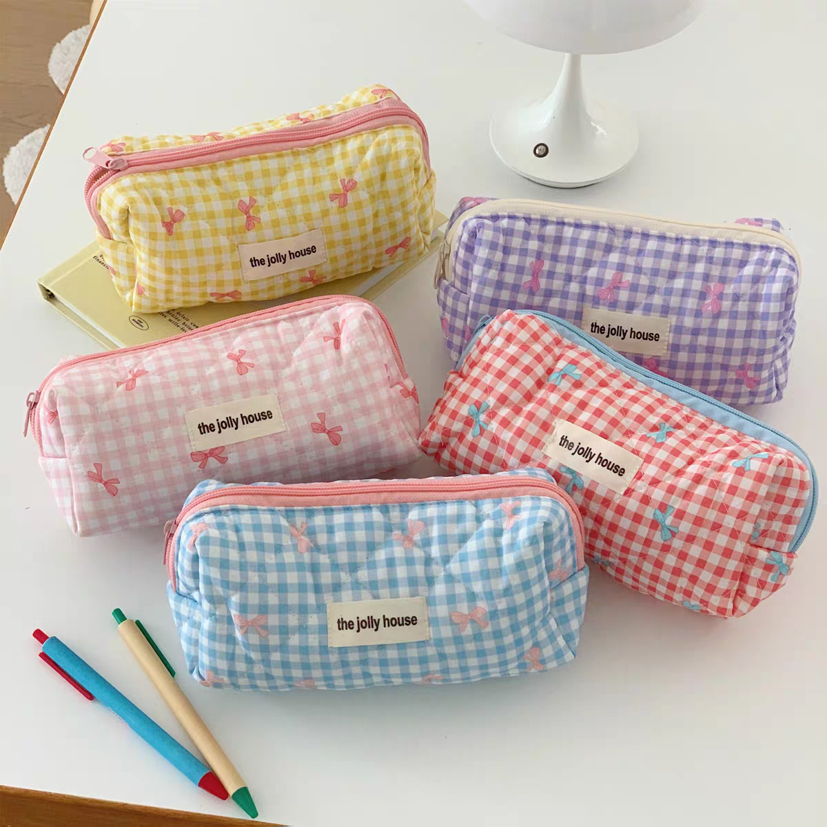 Coquette Checked Bow Pouch