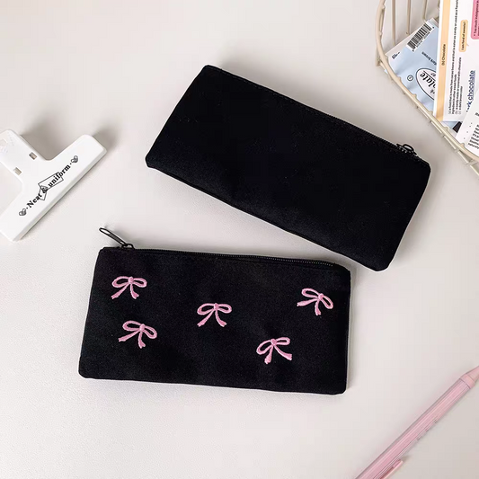 Coquette Bowknot Canvas Pouch with Bow Keycharm