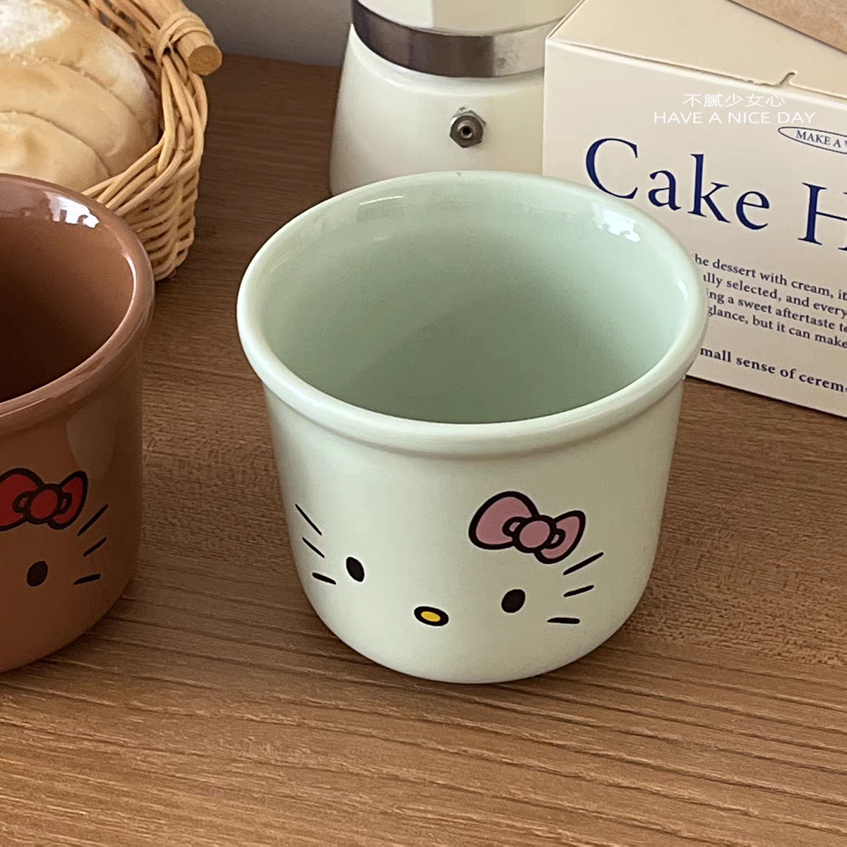 Hello Kitty Ceramic Latte Cup - Pista Green