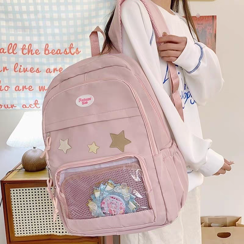 korean School Backpack - Pink